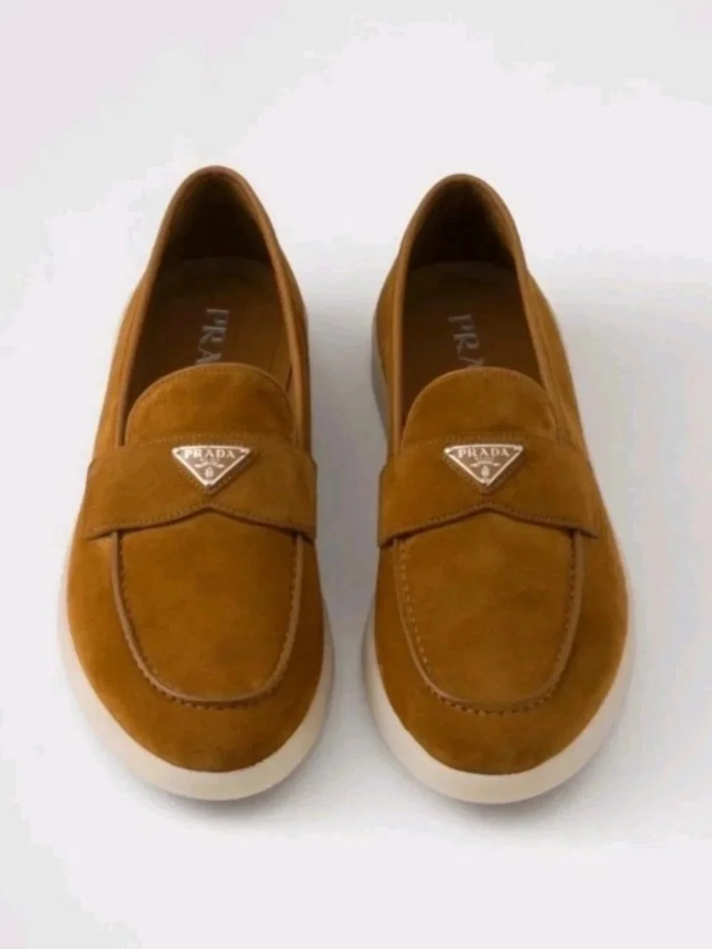 $1,050 Prada St. Tropez Suede Loafers Cognac Brown BNIB UK 9 US 10